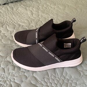 Adidas Black Mesh Slip-Ons with White Soles